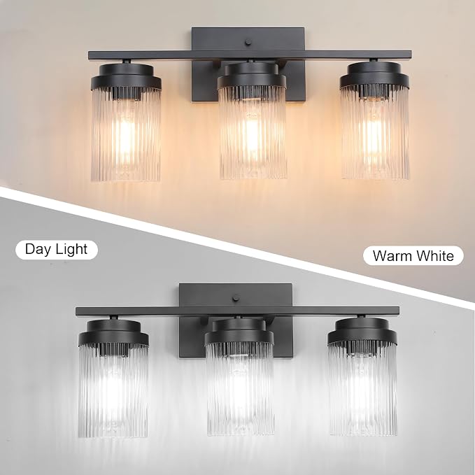 Black Bathroom Light Fixtures 3 Light Vanity Light Over Mirror - Image 3