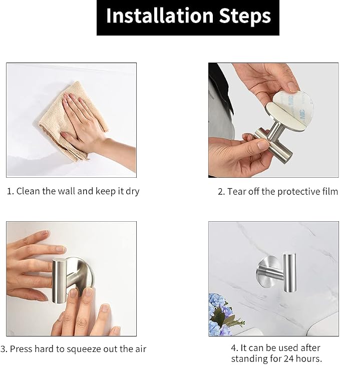 Vuzvuv Adhesive Brushed Nickel SUS304 Stainless Steel Towel Hooks – Heavy Duty - Image 5