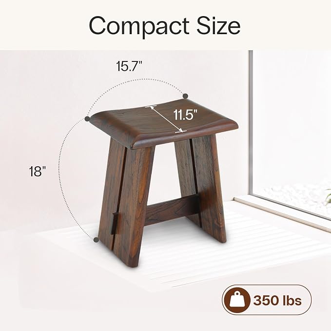 StrongTek Teak Shower Stool for Bathroom, Teak Bath Bench, Ergonomic Curved Seat - Image 2