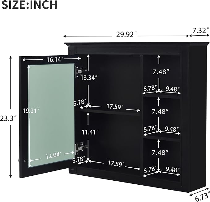 30'' x 28'' Black Medicine Cabinet, Wall Mounted Bathroom Storage Cabinet - Image 2