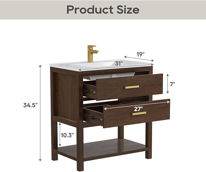 30 Inch Bathroom Vanity with Sink, Farmhouse Storage Cabinet with Drawers & - Image 2
