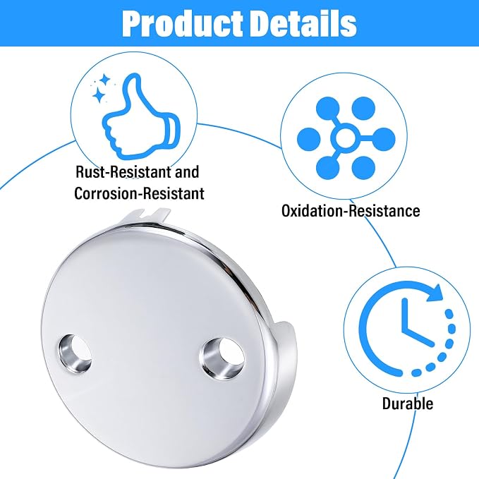 Tub Drain Overflow Covers, 3-1/8" Two Hole Bathtub Drain Overflow Cover - Image 2