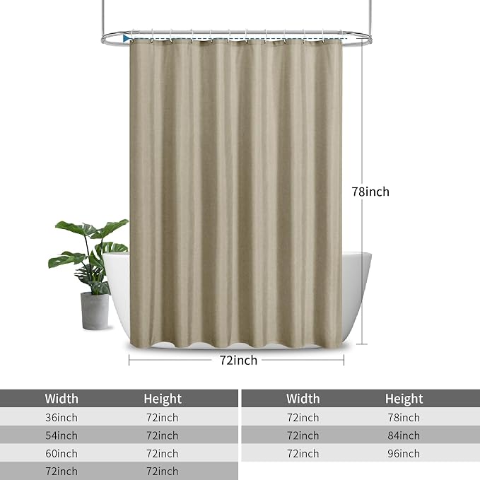 2-in-1 Waterproof Long Fabric Shower Curtain or Liner, Linen Textured, 78 Inch - Image 3