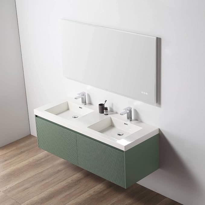 Blossom 60 Inch Double Sink Bathroom Vanity, All Wood Wall Mounted Floating - Image 6