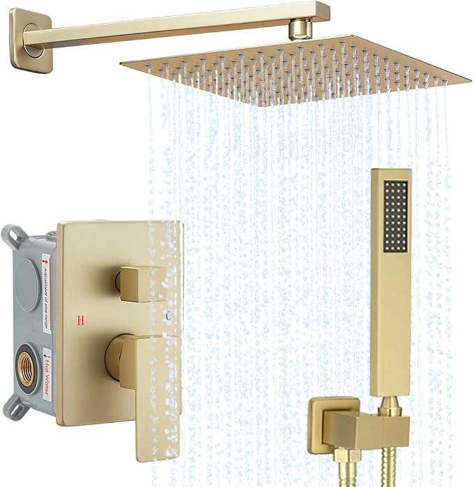 Brushed Gold Shower System YCAIKOI Wall Mount Shower Faucet Set by YCAIKOI