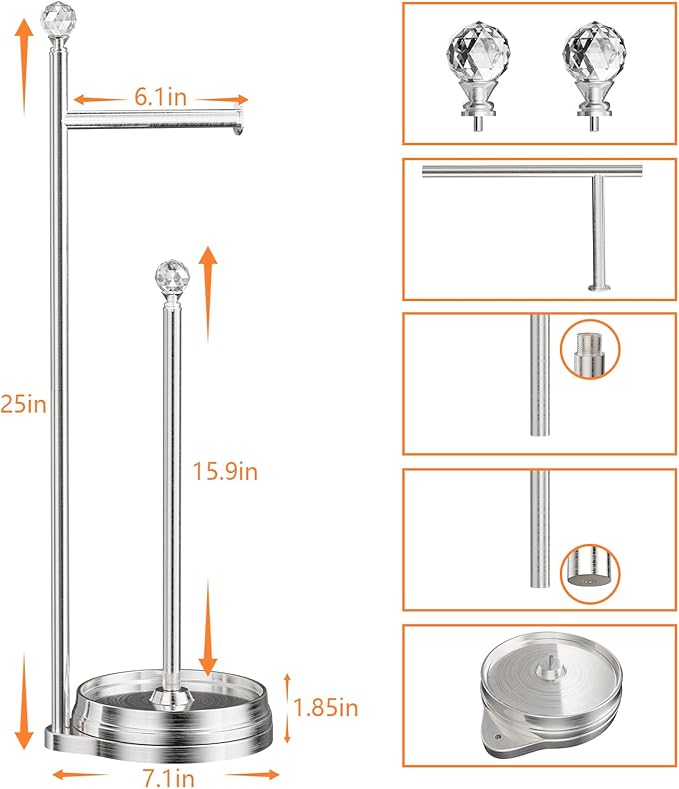 Toilet Paper Holder for Bathroom, Heavy Weighted Metal Free Standing Toilet - Image 2