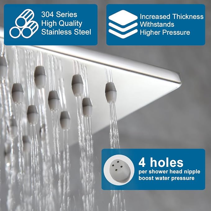 Shower Faucet Set Chrome Rainfall 12“ Rectangle Stainless Steel Shower Head and - Image 4