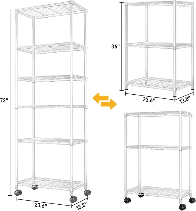 6 Tier Storage Racks Shelving, Heavy Steel Pantry Shelves, Adjustable Wire - Image 3