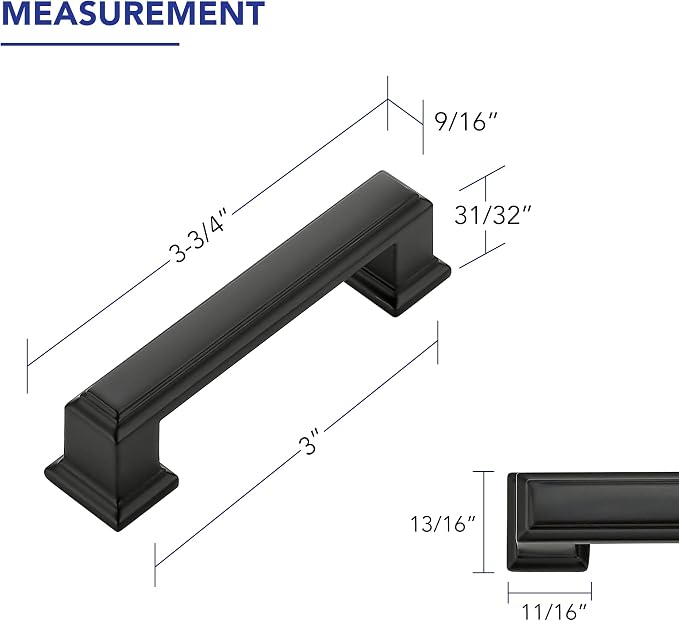 Ravinte Hardware 25 Pack Matte Black Cabinet Pulls, 3 Inch Hole Center Zinc - Image 2