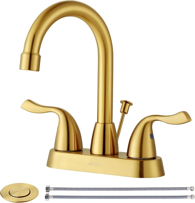 Brushed Gold Bathroom Faucet, ARCORA 4 inch Centerset Bathroom Faucet by ARCORA