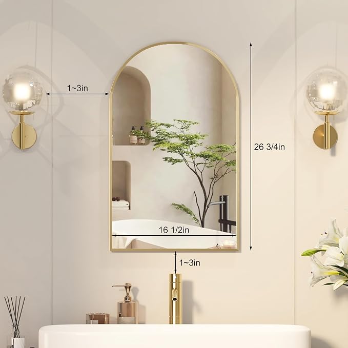 Recessed Medicine Cabinet Mirror, Brushed Gold Arched Medicine Cabinet - Image 6