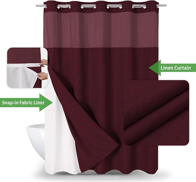 Extra Long No Hooks Needed Linen Textured Shower Curtain - Image 2