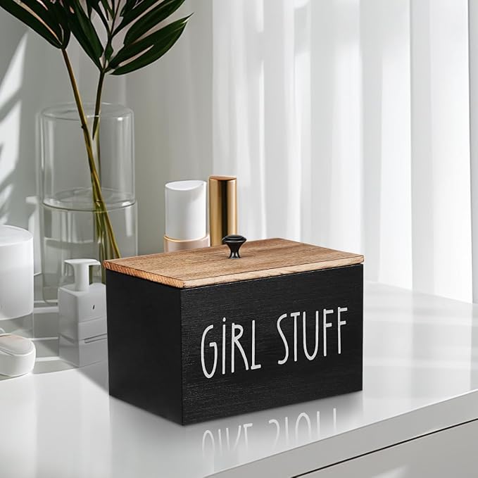 Wooden Tampon Storage Box for Bathroom, 3 Compartment Sanitary Napkin Organizer - Image 7