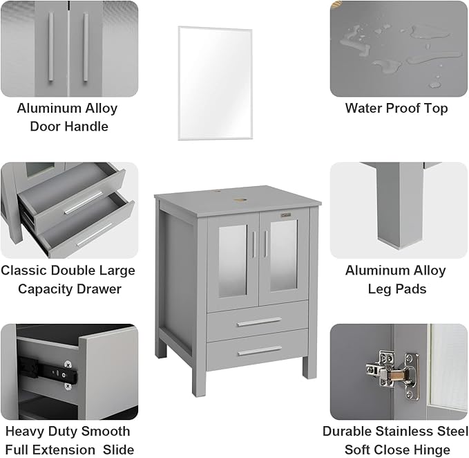 eclife 84" Modern Bathroom Vanity Sink Combo Freestanding Cabinet - Image 4