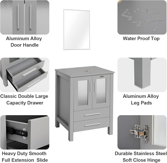 eclife 84" Modern Bathroom Vanity Sink Combo Freestanding Cabinet - Image 3