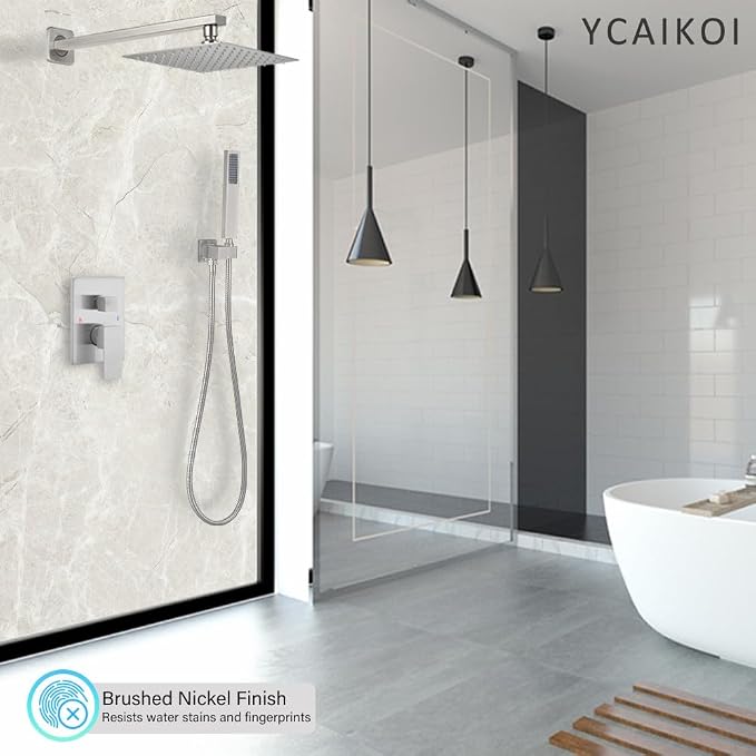 Brushed Nickel Shower System YCAIKOI Wall Mount Shower Faucet Set - Image 2