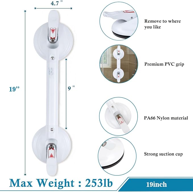 19inch Suction Shower Grab Bar, Portable Shower Handle Bar Suction Grip Bar - Image 2