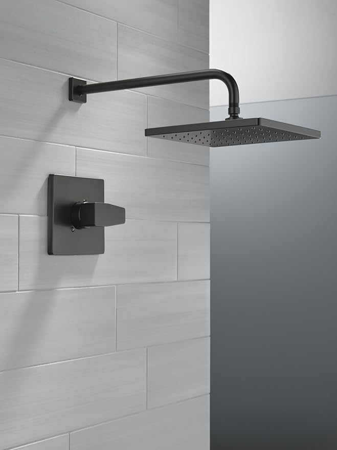 Delta Modern 14 Series Square Rain Shower Faucet Set, Matte Black Shower Head - Image 7
