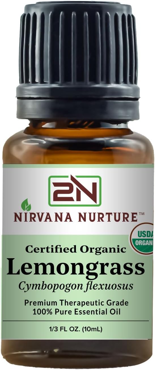 Lemongrass Essential Oil USDA Certified Organic 100% Pure Premium Therapeutic by NirvanaNurture