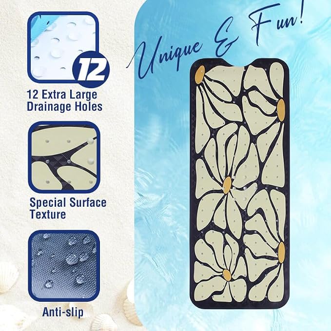 Floral Bathtub Mat Non Slip for Kids Botanical Extra Long Anti Slip Bath Mat - Image 3