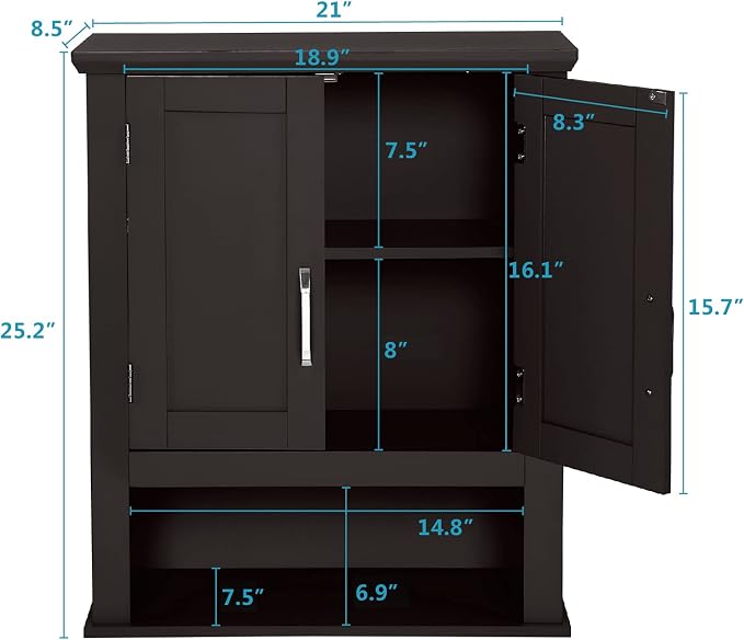 VINGLI Bathroom Cabinet Wall Mounted Espresso Wall Cabinet Floating Cabinet - Image 3