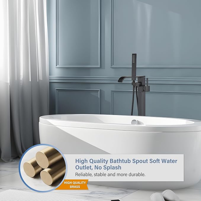 Freestanding Bathtub Faucet Matte Black Floor Mounted Tub Filler - Image 4