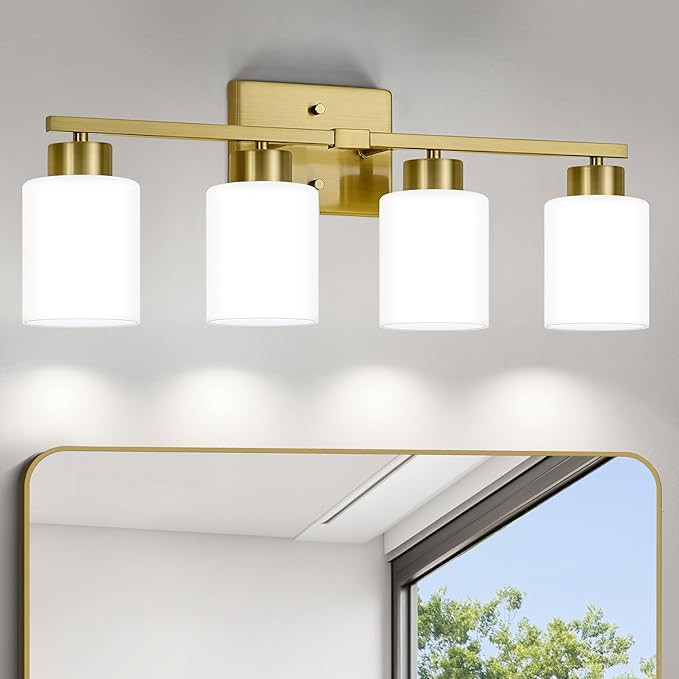 Brushed Gold Bathroom Light Fixtures, 4-Light Modern Vanity Light Over Mirror by FonmYim