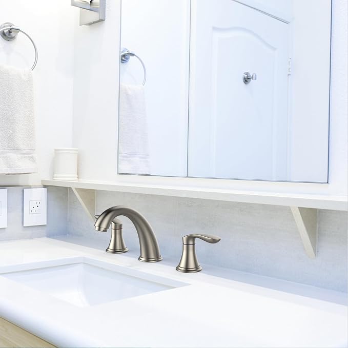 Bathroom Sink Faucet, Faucet for Bathroom Sink, Widespread Brushed Nickel - Image 3