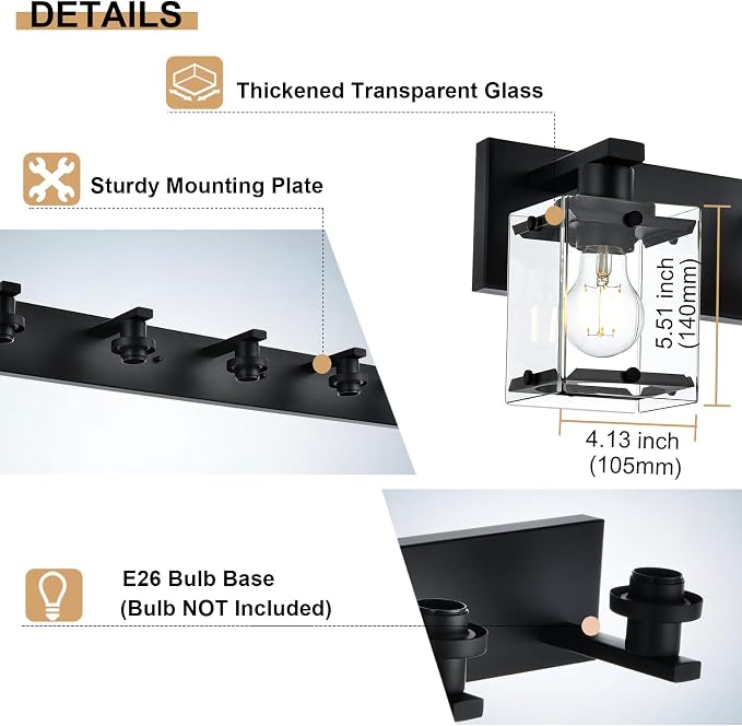 5-Light Modern Vanity Lighting, E26 Bulb Base - Image 7