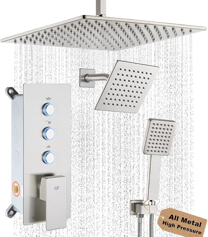 POP SANITARYWARE Shower Faucet Set Brushed Nickel Bathroom Rainfall Shower by POPSANITARYWARE