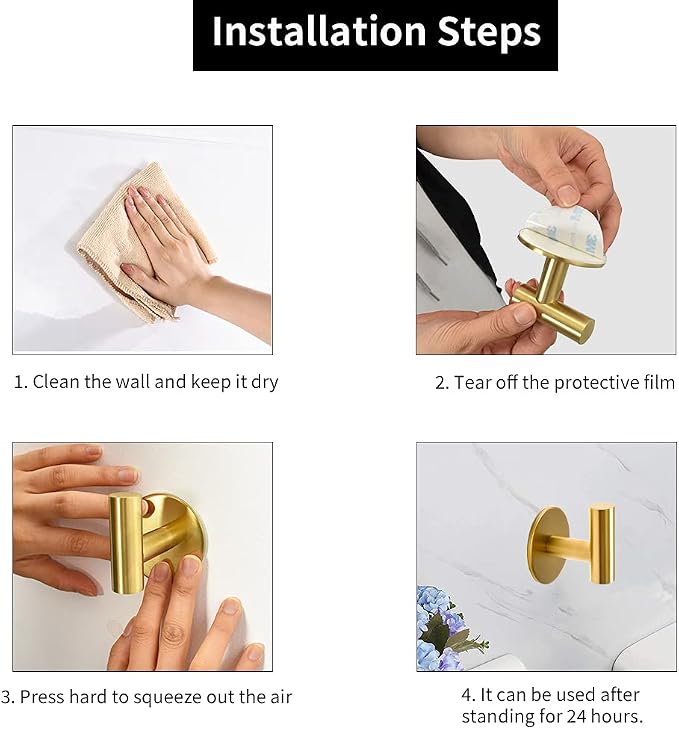 Vuzvuv Adhesive Brushed Gold Hooks, SUS304 Stainless Steel Self-Adhesive Towel - Image 5