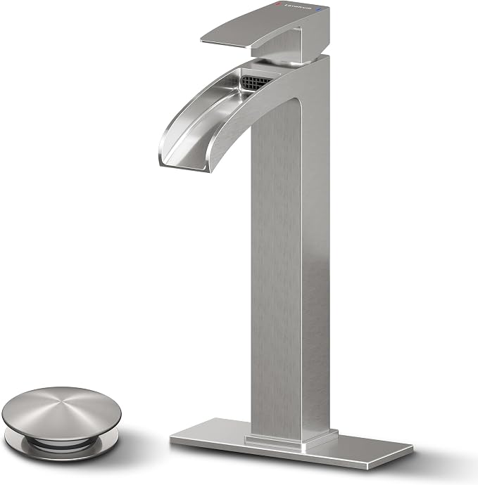 Bathroom Faucet Tall Vessel Waterfall Faucet Brushed Nickel Deck Mount Single by LAVATRUM