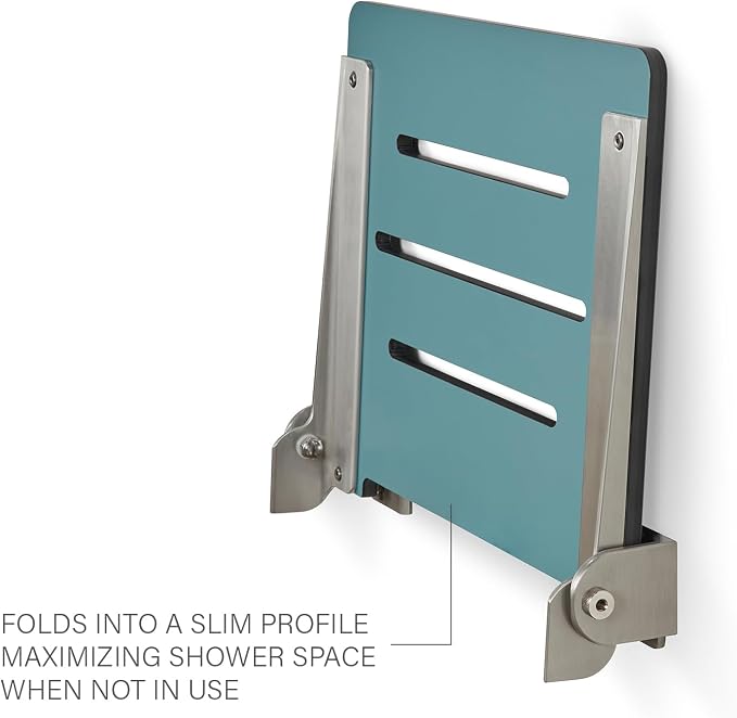 18 inch Silhouette Slimline Folding Wall Mount Shower Bench Seat, Teal Seat - Image 11