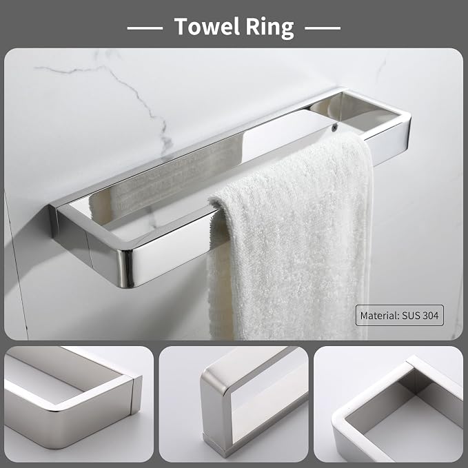 YACVCL 4-Piece Bathroom Hardware Accessories Set Polished Chrome Towel Bar Set - Image 3