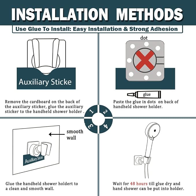 Shower Head Holder All Meta lHandheld Shower Wand Bracket Adhesive Shower Wall - Image 7