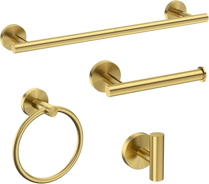 USHOWER Brushed Gold Bathroom Accessories Set, 18-Inch Towel Bar Set Wall by USHOWER