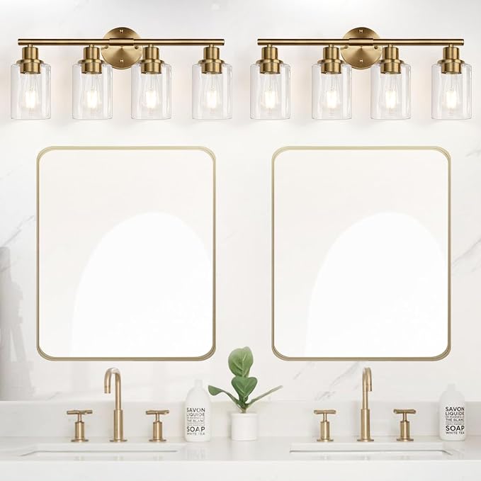 4-Light Bathroom Light Fixtures, Brushed Brass Modern Vanity Lights - Image 6