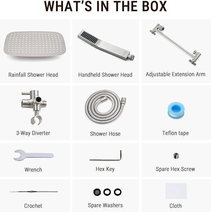 G-Promise All Metal 14 Inch Dual Square Shower Head - Image 6