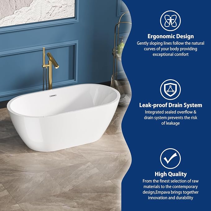 Sarlai 59 Inch Acrylic Freestanding Soaking Bathtub Contemporary Soaking White - Image 6