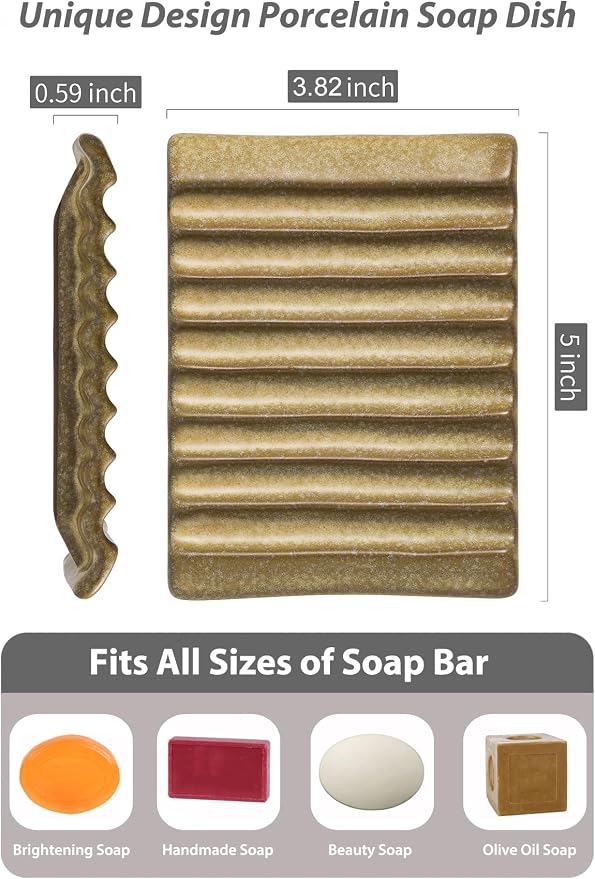 Soap Dish for Countertop with Self Drain, Ceramic Bar Soap Holder for Sink - Image 3