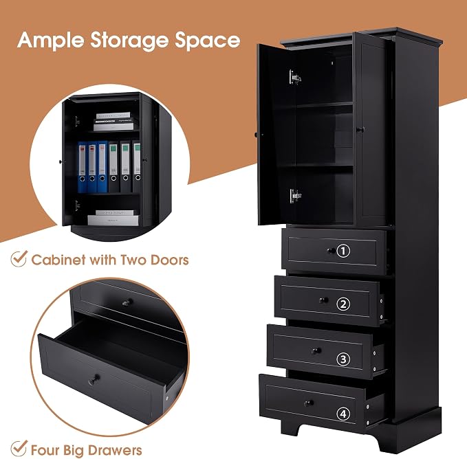 Merax Bathroom Cabinet with Doors and Drawers, Tall Storage Pantry - Image 6