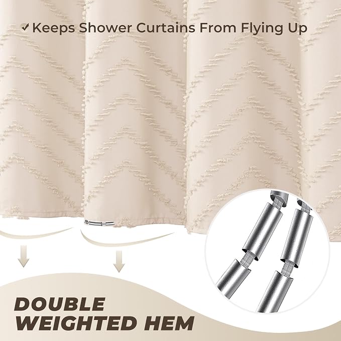 Small Stall Cream Boho Fabric Shower Curtain, 36x72 Half Size, Textured Tufted - Image 6