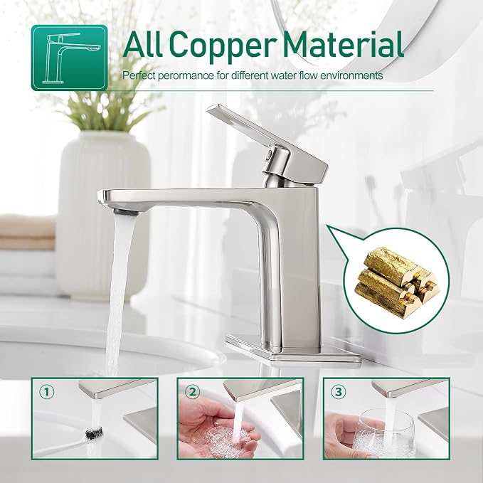 VOTON Bathroom Faucet Brushed Nickel Single Handle Bathroom Faucet 1 or 3 Hole - Image 3