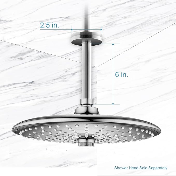 OFFO Shower Arm with Flange, 6 in Brushed Nickel Ceiling Mount Replacement Rain - Image 5