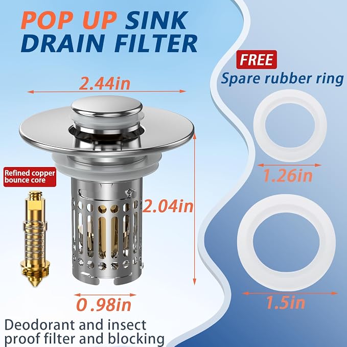 Bathroom Sink Stopper Hair Catcher, Pop Up Sink Drain Filter - Image 4