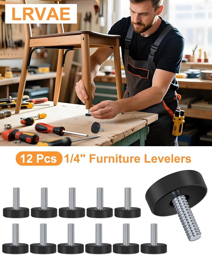 12 PCS Leveling Feet, 1/4-Inch 20-UNC Adjustable Leveler, Fits Small DIY - Image 5