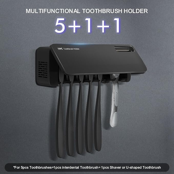 UV Toothbrush Sanitizer Holder for Bathrooms, 5+1+1 Slots Toothbrush Sanitizer - Image 3
