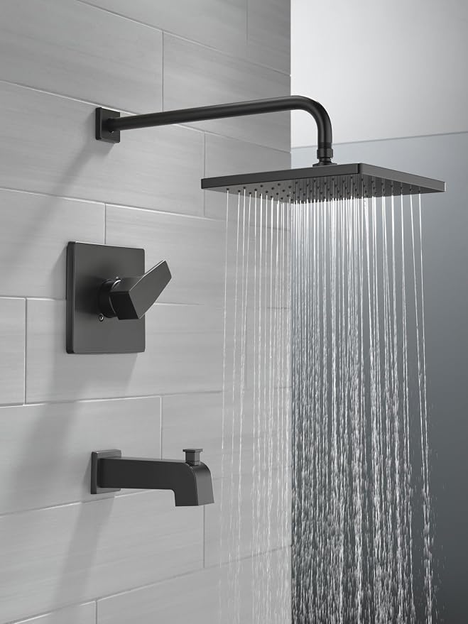 Delta Faucet Modern Raincan Square Single-Function Tub and Shower Trim Kit Black - Image 2