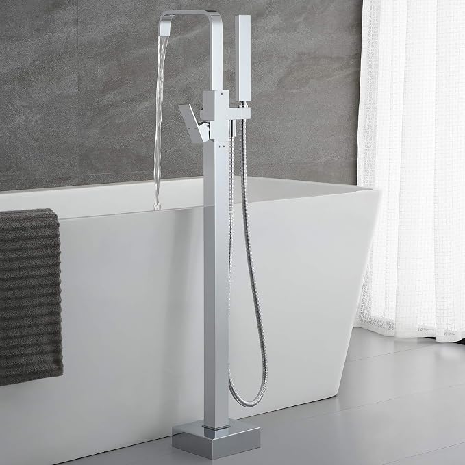 Freestanding Tub Filler Bathtub Faucet Chrome Waterfall Floor Mount Single - Image 3
