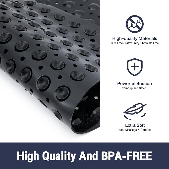 Black Square Shower Bathtub Mat Non Slip 21x21 Inch, Soft Bath Mat - Image 2